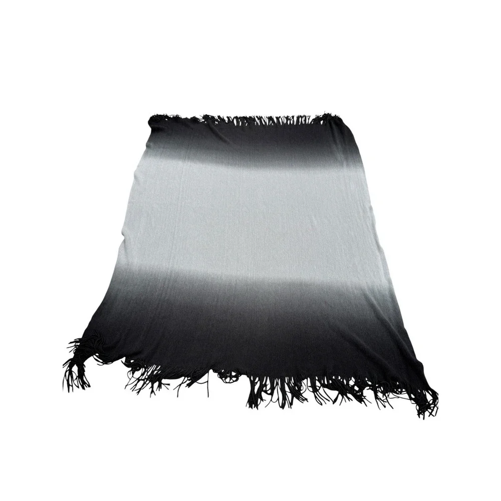 Martha Stewart Collection Throw Blanket Black Grey Ombre Fringe Soft Cozy 52
